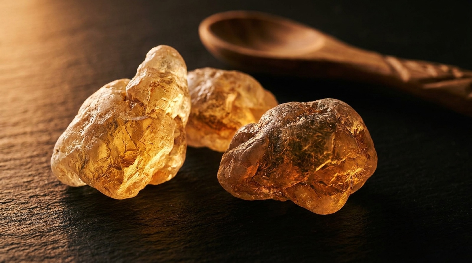 Macro photograph of large premium mastic resin pellets
